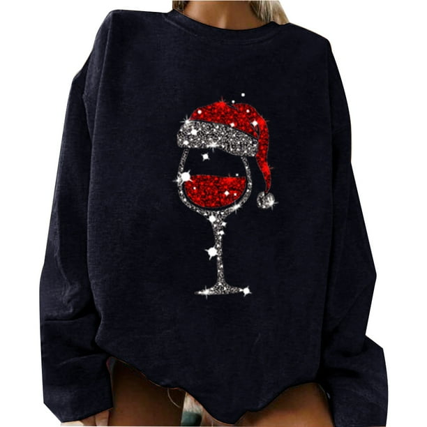 POTO Women Christmas Tops Womens Long Sleeve Red Wine Glass Pullover Sweatshirt Graphic Casual Crewneck Shirts Sweater POTO Women Christmas Tops Womens Long Sleeve Red Wine Glass Pullover Sweatshirt Graphic Casual Crewneck Shirts Sweater